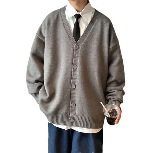 Cardigan Knitted Sweater Men's V-Neck Solid Color Men's Streetwear Retro Warm Sweater