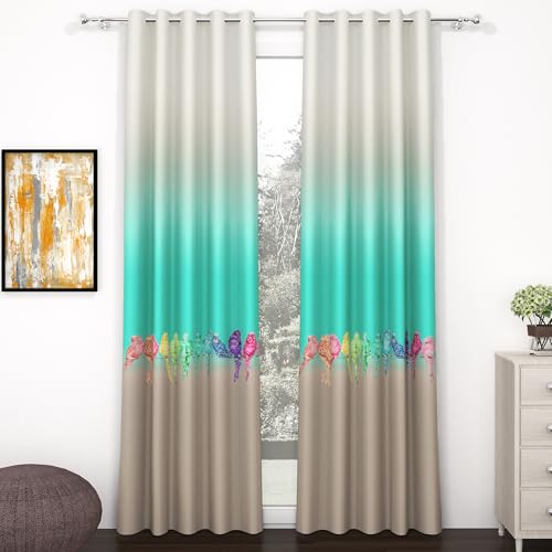 Image of Story@Home Blackout Digital Print Window Curtains 5 Feet Long Set of 2 | Room Darkening Curtain | Thermal Insulated Curtains for Living Room | (118 X 152 Cm, Beige & Teal)