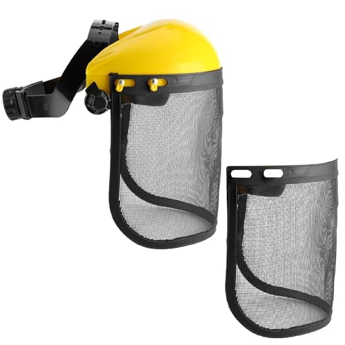 GUSTO 2 Piezas Visera Protectora Malla de Acero Desbrozadora Ajustable Protección Facial y Ocular 1 Marco con 2 Redes (2 Piezas)