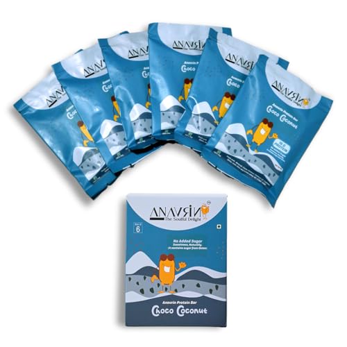 Image of ANAVRIN Choco Coconut Protein Bar - 15g Protein, 4g Fibre in each Bar (6 Bars x 50gm) No Added Sugar, Goodness of Dates, No Soy Gluten Free High Protein Energy Bar, Healthy Snack