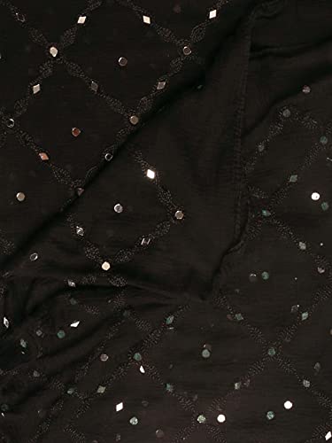 Image of DUPATTA BAZAAR Women's Black Embroidered Chiffon Dupatta with Mirror Work