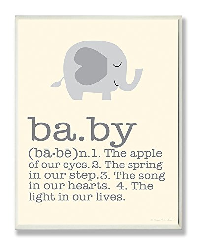 The Kids Room by Stupell Definition of Baby with Grey Elephant Rectangle Wall Plaque, 11 x 0.5 x 15, Proudly Made in USA
