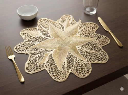 Image of Dakshya Industries PVC Waterproof Dining Table Mat Set of 7 (6 Placemats + 1 Table Runner) | Heat Resistant Washable Non Slip Leaf Design Table Mats for Dining Table Kitchen Coffee Table Home Decor