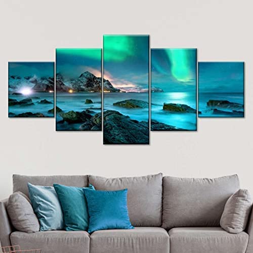 Cuadro de aurora boreal de 5 piezas para dar vida al dormitorio 2