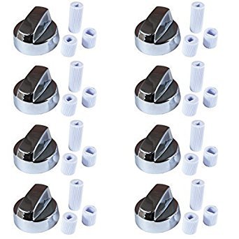 B-Creative 8 X Stoves Compatible with New World & Belling Cooker Oven Hob Silver Control Knobs & Adaptors