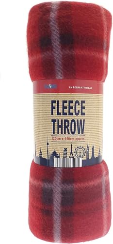 Classic Tartan Check Fleece Throw Picnic Blanket 120x 150cm (Red)