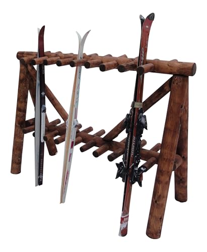 21-Place Freestanding Log Garage Ski Rack Floor Stand+Ground Screw 15