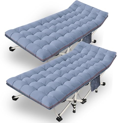 2 Pack 79" L x 32" W x 18" H Oversize XXL Camping Cot with Comfortable Mattress for Adults Extra Wide Cots for Sleeping Heavy Duty Folding Cot Camping Bed with Carry Bag for Home Office Outdoor