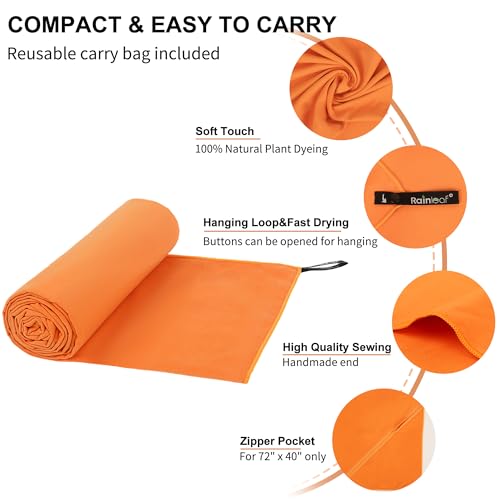 image for Rainleaf Microfiber Towel Quick Dry Camping & Travel & Gym Towel. Comp