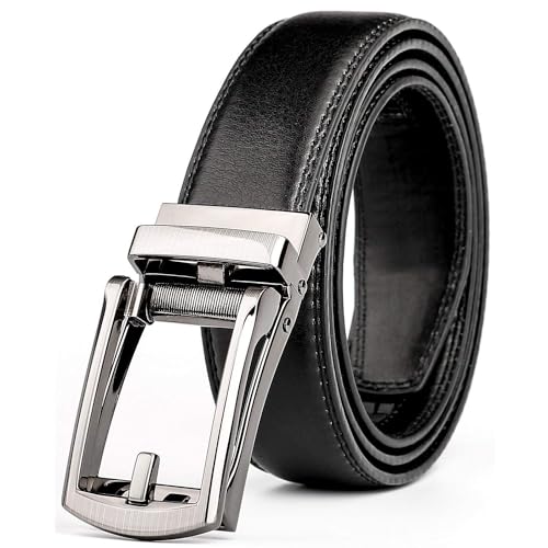 WERFORU Leather Ratchet Dress Belt for Men Perfect Fit Waist Size up to 50 inches with Automatic Buckle
