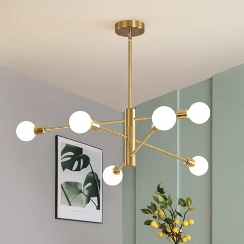 Deyidn Sputnik Chandelier Modern Industrial E26 Gold Chandeliers Mid Century Ceiling Lighting Fixture for Living Room, Kitchen, Bedroom, Dining Room, and Farmhouse