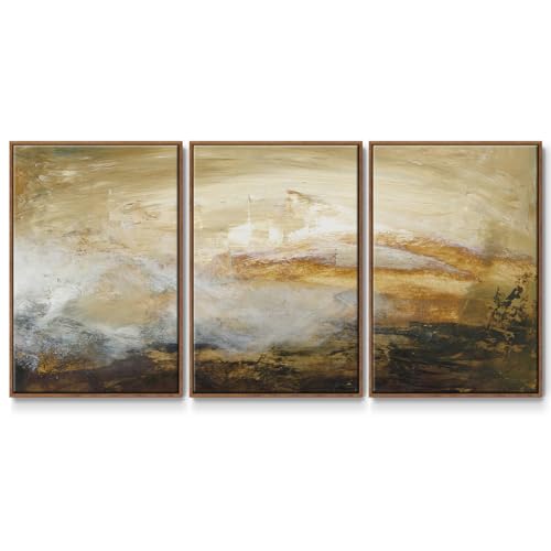 Renditions Gallery Abstract Wall Art Exploring Red and White Painting Modern Colorful Artwork Home Canvas Prints Wall Decorations for Kitchen and Bathroom-Walnut Floater Frame-26”x40”x3 Panels, LS015