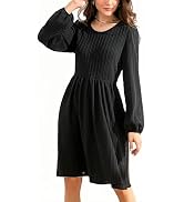 JKLESA Women's Casual Knit Sweater Dress with Pockets Crew Neck Long Sleeve A-Line Dresses