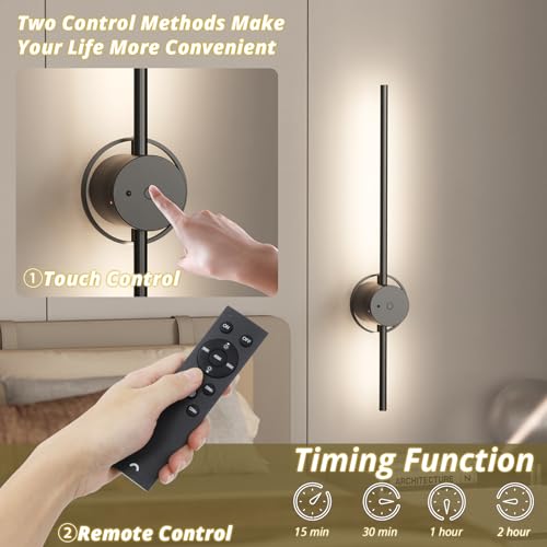 Image of Blibly Battery Operated Wall Sconces Set of 2, Rechargeable Wall Sconce with Dimmable 360Rotate Timing, Wireless Rechargeable Wall Lights for Living Room Bedroom Hallway Black