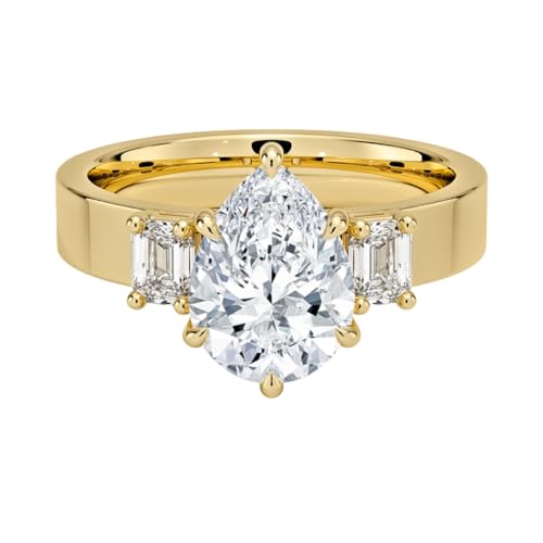 3 CT Pear Cut Lab Grown Diamond Emerald Three Stone Engagement Ring