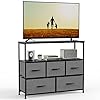 Dresser TV Stand, Entertainment Center with 5 Fabric Drawers, Media Console Table for TV with Open Storage Shelf Dresser for Bedroom/Living Room/Hallway
