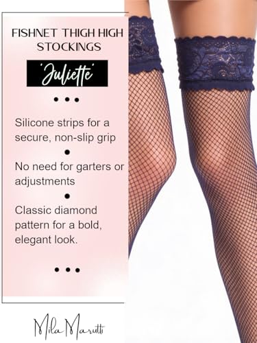 Image of Mila Marutti Fishnet Thigh High Stockings for Women with Lace Top | Fish Net Stockings Lingerie | Colored Fishnets