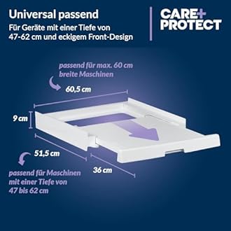 Care+Protect Univeral Stacking Kit with Sliding Shelf for Washing Machines and Dryers - Suitable for Washing Machines with Depth 47-62cm - Squared Control Panel Front - Dryer with Depth 58cm