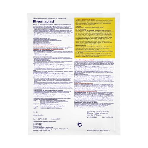 Rheumaplast Rheumaplast Wärmepflaster zur Linderung von Muskelschmerzen z.B. im unteren Rückenbereich, effektive und schnelle Wärmetherapie mit der Kraft der Chili, 1 x 2 Pflaster