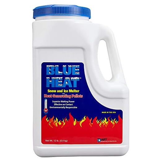 Blue Heat Snow and Ice Melt - 12 Pound Easy Pour Jug - Industrial Grade Heat Generating Rock Salt Pellets - Calcium Chloride and Magnesium - Blue Tint - Concrete Safe - Works in -25° F