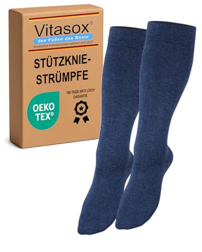 Vitasox Stützstrümpfe für Damen & Herren, 1 Paar jeans 43/46, Reisestrümpfe, Stützkniestrümpfe aus Baumwolle, Kompressionsstrümpfe für Reise & Büro, Thrombose Socken gegen geschwollene Beine, 44457