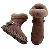 [link bleu] リンクブルー ムートン ブーツ ファー あったか もこもこ 裏 起毛 暖かい ボア 厚手 防寒 秋 冬 レディース (ブラウン, 24.5cm)