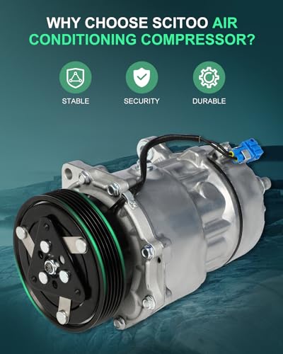 Image of SCITOO AC Compressor fit for Volkswagen for Golf 1.8L 1999-2001 | Fast Cooling, Ultra Low Noise (≤72 dB)Air Conditioner Compressor with Clutch, Easy Installation, 6511640 7511640 254408