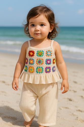 Toddler Baby Girl Summer Clothes Outfits Crocheted Ruffle Camisole Pants Kids Clothing Set2