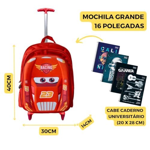 Mochila Rodinha 3d Macqueen Infantil Meninos Escolar Carros (Vermelho)
