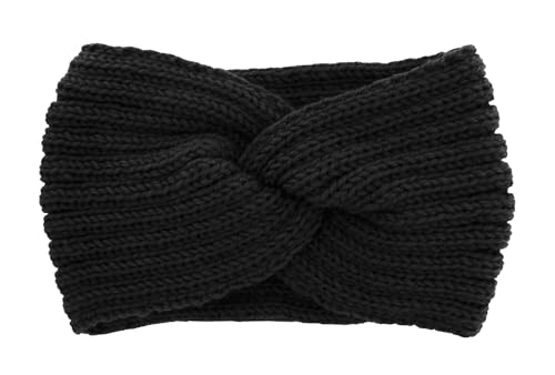 Produktfoto von axy Damen Strick Stirnband mit Twist Knoten, Winter Haarband, Headband gestrickt Haarband (Schwarz)