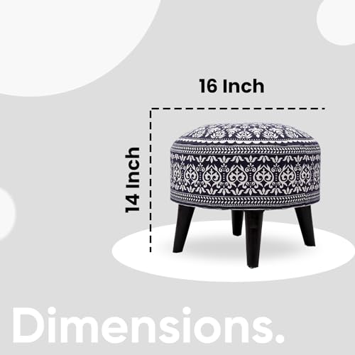 Image of Stool Ottoman Pouffes for Living Room, Kitchen, Home, Office Furniture with Soft Cotton Cushion Mudda Footrest Stool for Chair Sofa Bed Dressing Decor, Mandala Blue (14 Inch Pack of 1)