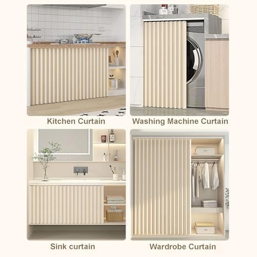 Under Sink Cabinet Curtain - Dust Proof Privacy Curtain for Shelves & Open Wardrobes, Closet & Bookshelf Curtain with Slide Rail, 30cm x 90cm, Stylish Kitchen & Home Decor