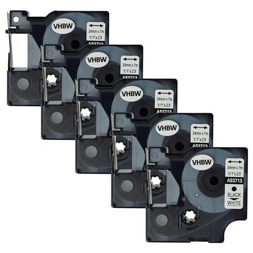 vhbw 5X Schriftband-Kassette kompatibel mit Dymo LabelWriter Duo 400, Duo, Duo 450 Etiketten-Drucker 7m x 24mm Schwarz auf Weiß