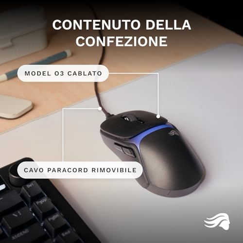 Gaming - Model O3 mouse da gaming cablato: ultraleggero (54 g), switch ottici da 130M di clic, sensore BAMF 3.0 30K DPI, tracciamento 750 IPS, accelerazione 50 G, per ogni impugnatura - Nero - Mouse gaming - Immagine 6