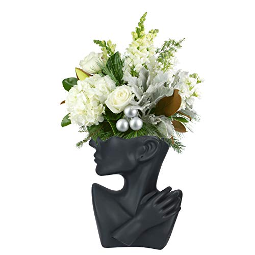 Ibnotuiy Weiße künstliche Blumenvase, Büstenform, Statue, Blumentöpfe, niedlich, modern, Heimdekoration (schwarz) Cover
