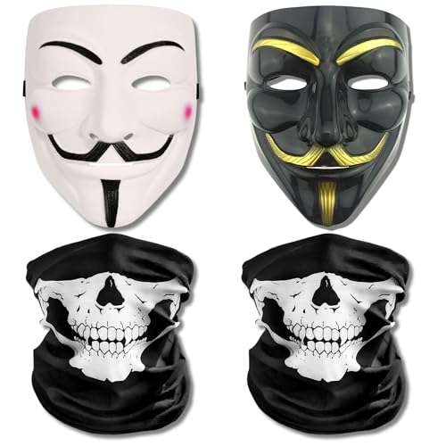 Primary Shipments Spy Ninjas Project Zorgo PZ Hacker Mask Set – 2 Hacker Masks & 2 Skull Neck Gaiters (Black & White Hacker Masks & X2 Gaiters)
