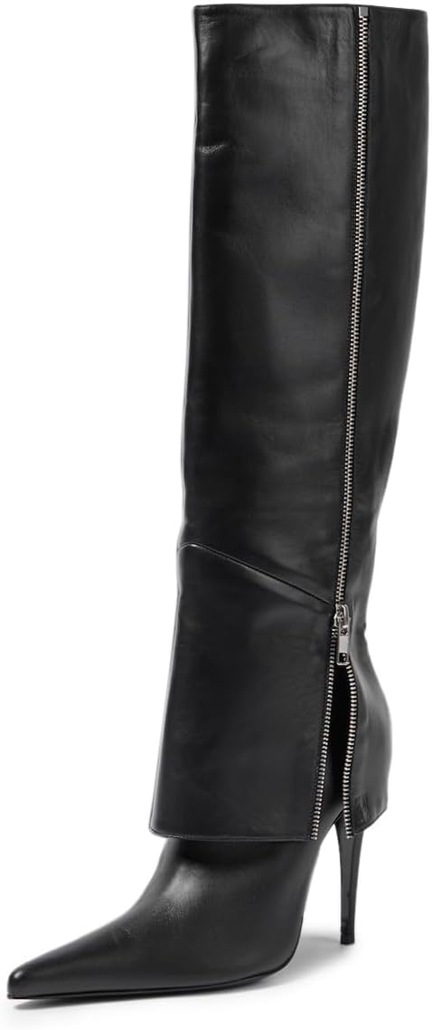 YDN Women's Side Zipper Knee High Boots Pointed Toe Stiletto High Heels Chic Style Party Daily Dress Booties Shoes Size 4-16 US