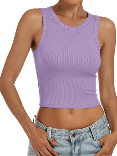 Image of ANRABESS Womens Crop Tank Tops High Neck Sleeveless Ribbed Knit Slim Fit Shirts 2026 Summer Casual Basic Workout Clothes