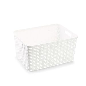 Acan Tradineur - Cesta Rattan N.º 5 - Fabricado en plástico - Almacenamiento de Ropa, Productos de Limpieza - Capacidad de 18 L - 19 x 38,5 x 28,5 cm - Color: Blanco