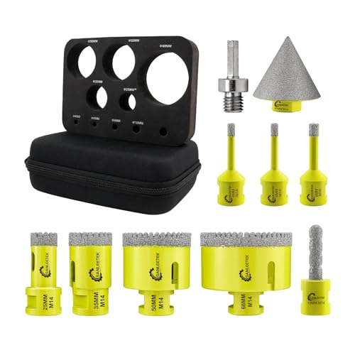 Juego Brocas Diamante 10piezas - (6/6/8/25/35/50/68mm+10mmBroca Fresado+50mmBroca Chaflán+Adaptador) SANLEETEK Dentado Sierra Perforadora de Diamante Cerámica Porcelánico Mármol Granito M14 Rosca
