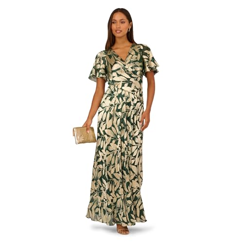 Image of Adrianna Papell Foil Leaf Draped Gown
