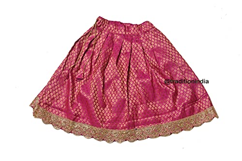 Tissue Silk & Chanderi Fabric Short Sleeve Party Wear Lehenga Choli for Girls & Kids (Color-Yellow & Hot Pink)4