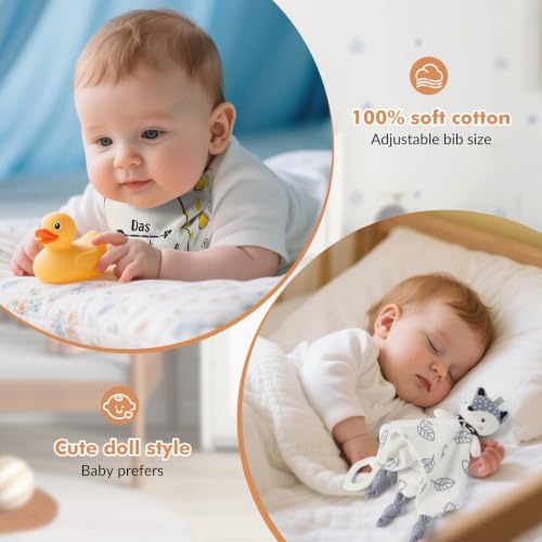 Rodelna New Baby Boy Gift, Baby Hampers Gift Basket Unisex, 7 in 1 Newborn Baby Gifts- A Baby Blanket, Lovey Security Blanket, Bib, Wooden Rattle Toy, Socks, Baby Boy Gifts - Image 3