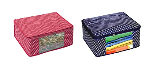 Image of Cotton Set | Bag | Cotton Saree Cover Closet Orgnizer /Saree Bags for Wardrobe Orgnizer Clothe Covers | Dress Cover | Cotton Bag (Pack of 2, Pink + Blue)