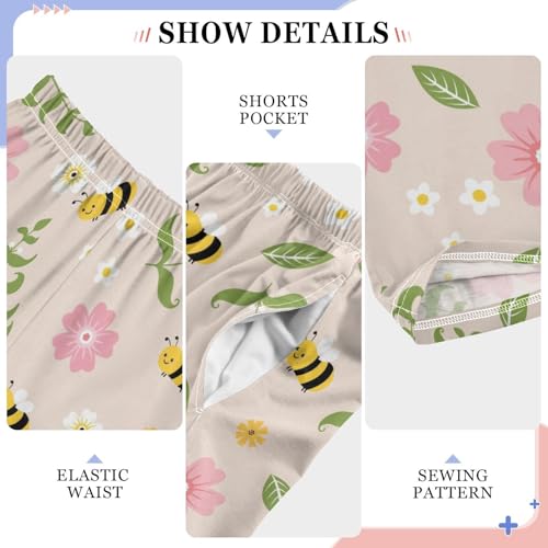 ZZXXB Bee Spring Flowers Boys Long Pants Soft Trousers Elastic Waist Kids Lounge Bottoms with Pockets S-XL4