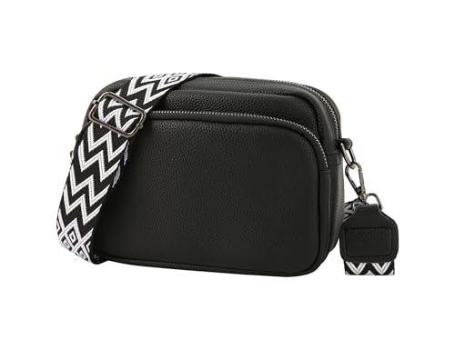 Crossbody Purse for Women with Adjustable Wide Guitar Strap, Small Vegan Leather Cross Body Camera Shoulder Bags