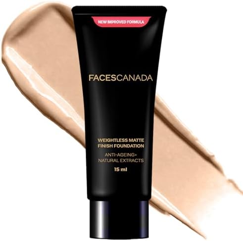 FACES CANADA Weightless Matte Finish Foundation - Beige 03, 15 ml | Ultra Blendable Smooth Texture | Natural Matte Finish | Anti-Ageing | Grape Extract, Shea Butter, Olive Seed Oil Enriched