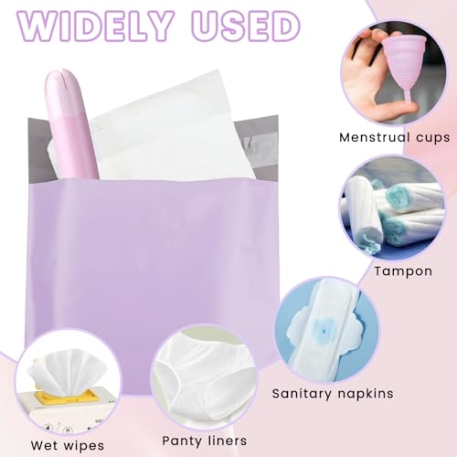 Image of 100 Pcs Light Purple Sanitary Napkin Disposal Bags, Feminine Self-Sealing Hygiene Disposal Bags for Tampons, Pads and Liners, Personal Care Sanitary Bag for Women Privacy Handling