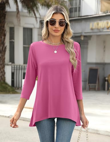 LOMON 3/4 Sleeve Tunic Tops for Women Loose Fit Dressy Casual Blouse Flowy Shirts to Wear with Leggings S-3XL