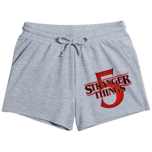 Stranger Things Season 5 Logo Womens Heather Gray Lounge Shorts-Large